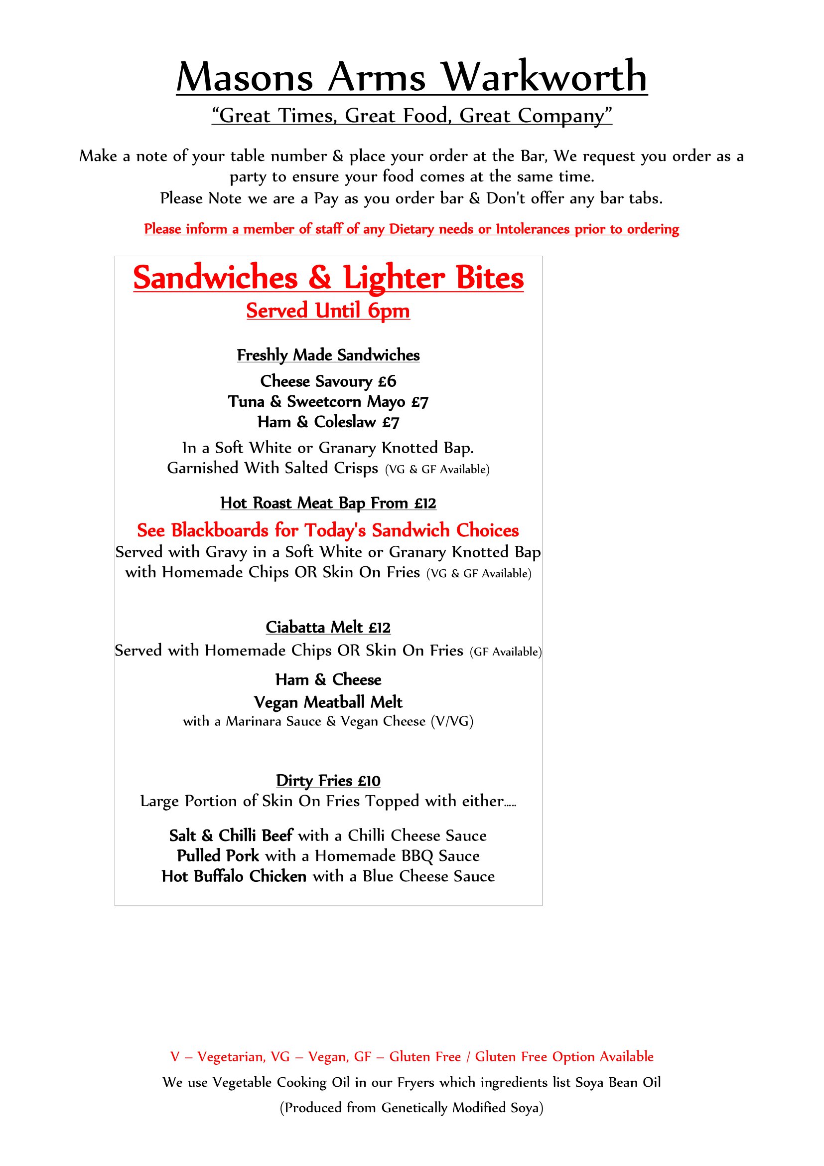 Lite Bites Menu NEW Light Bites Menu April 2024
